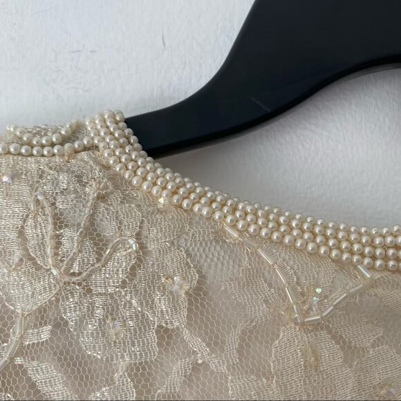Brilliante By J.A. Vintage Pearl sequin Ivory Cream Lace Party Dress Large - Picture 11 of 11